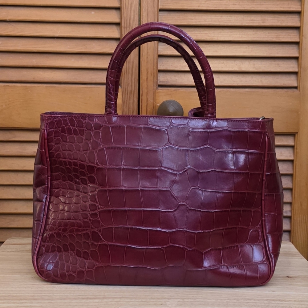 EUC Furla Burgundy Croc-Embossed Italian Leather Tote/Crossbody Bag - Picture 4 of 11
